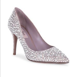 Valentino Garavani Crystal Embellished Satin Pumps Heels Size 38 New in Box